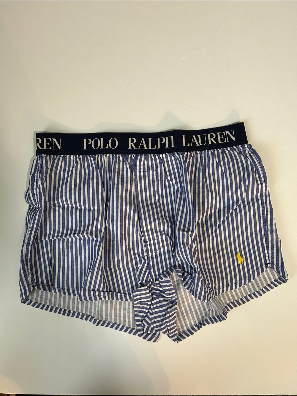 Polo by Ralph Lauren Navy & White Striped Boxers with Yellow Logo